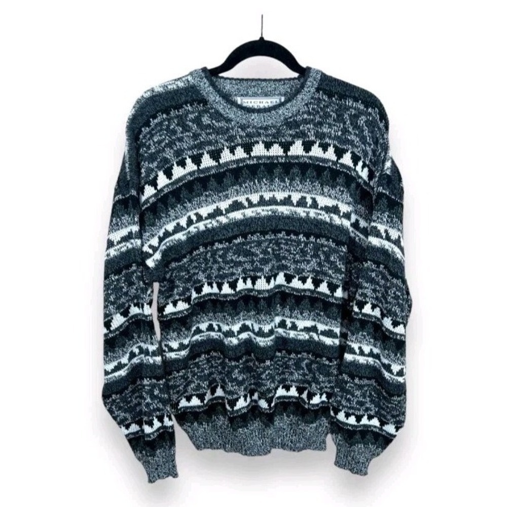 VINTAGE LARGE MICHAEL GERALD GEOMETRIC PRINT SWEATER LONG SLEEVE  80s